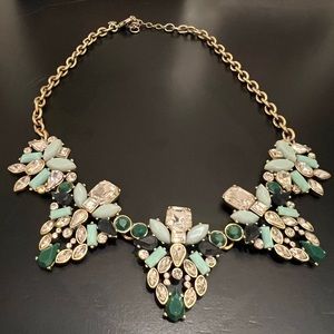 J. Crew Green and Blue Crystal Rhinestone Statement Necklace